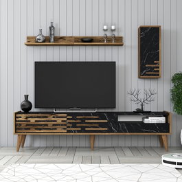 Hanah Home Unidad de TV Valensiya Nogal, Negro y Mármol